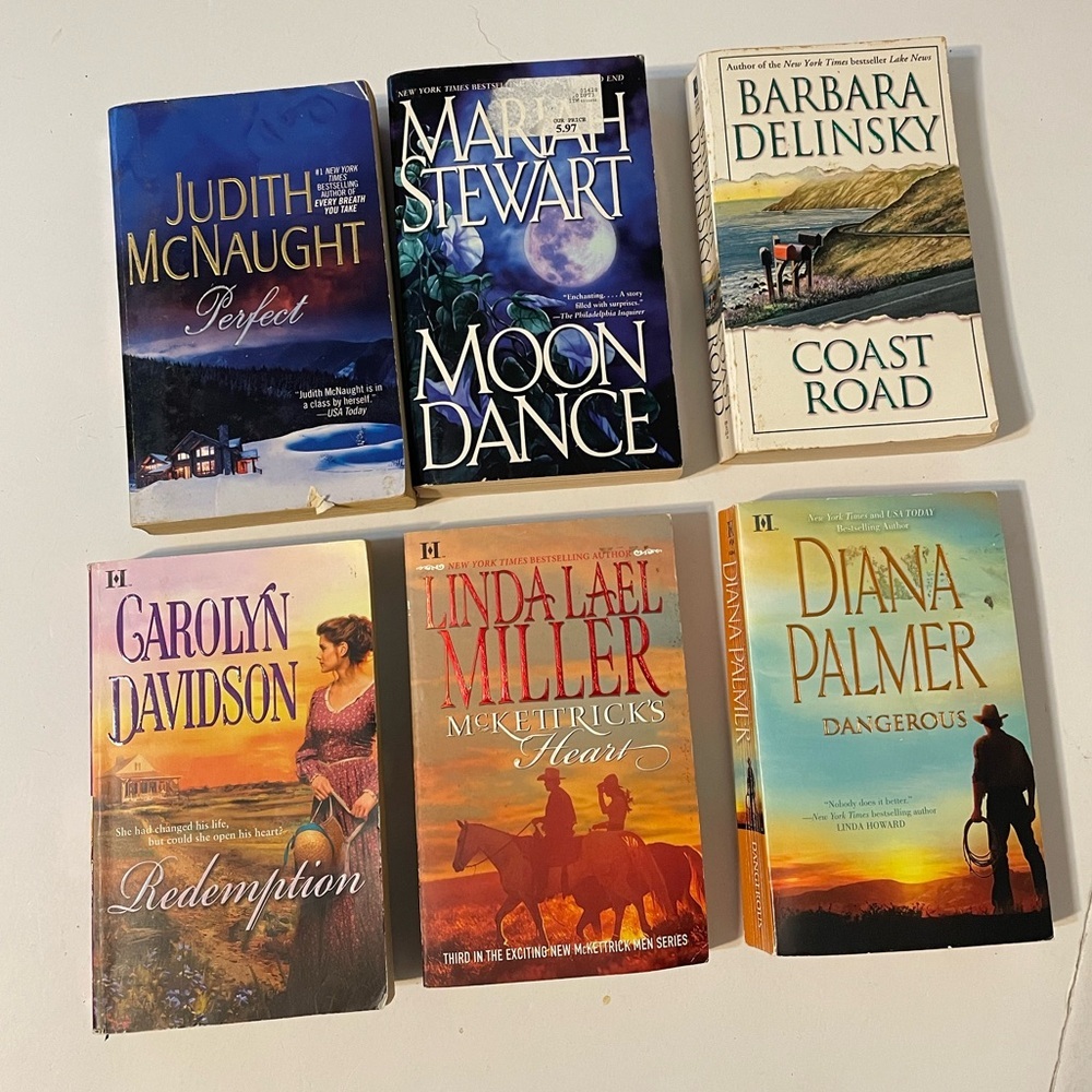Lot of 6 Romance books, Moon Dance, Dangerous Perfect, Coast Road Paperback